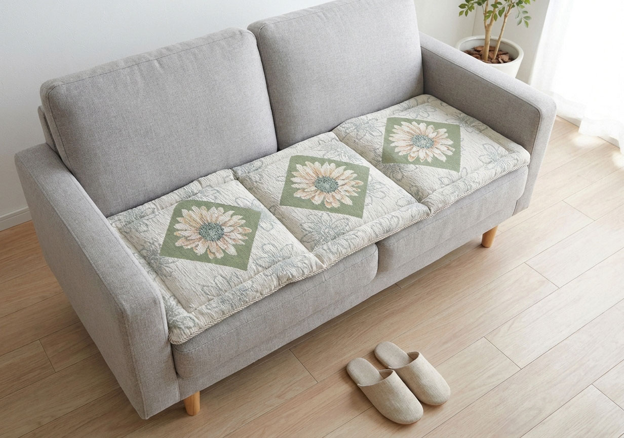 イタリア製シートクッション 48×120cm サンフラワー（グリーン）