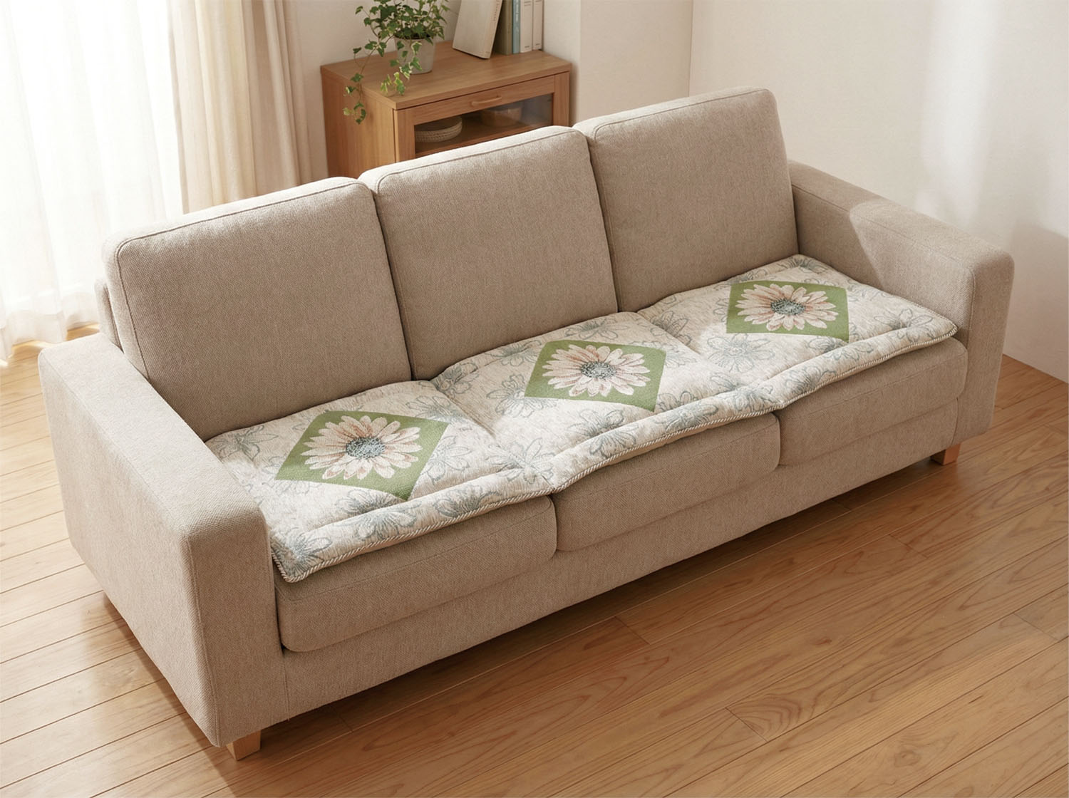 イタリア製シートクッション 48×150cm サンフラワー（グリーン）