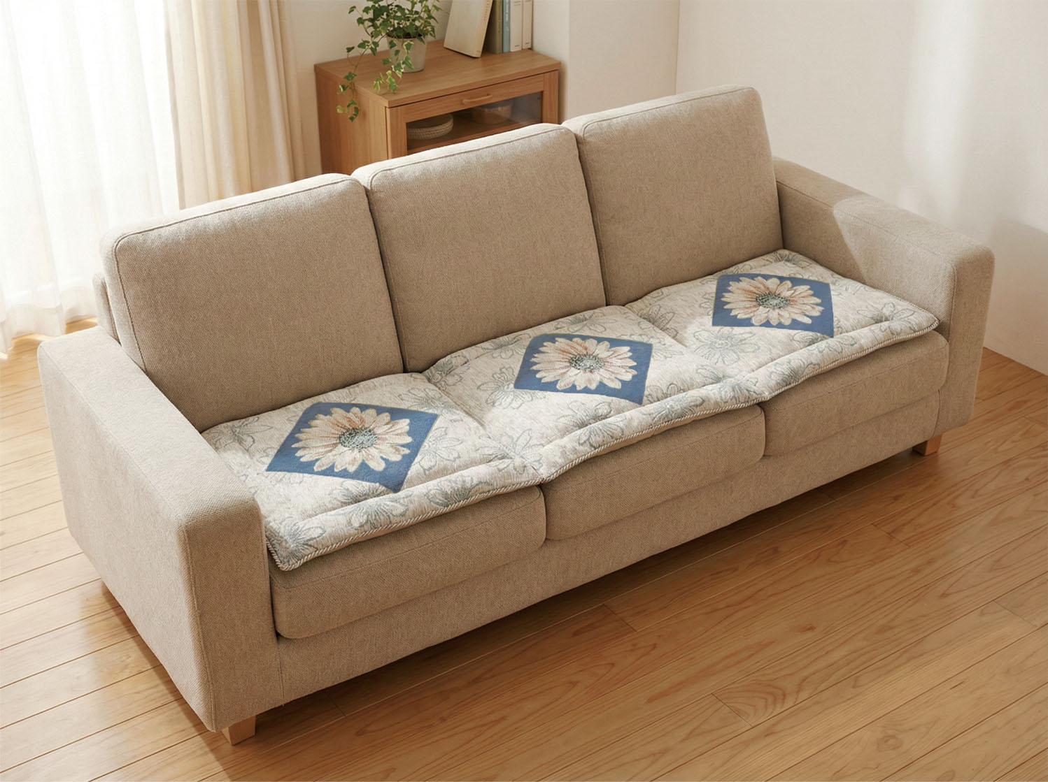 イタリア製シートクッション 48×150cm サンフラワー（ブルー）