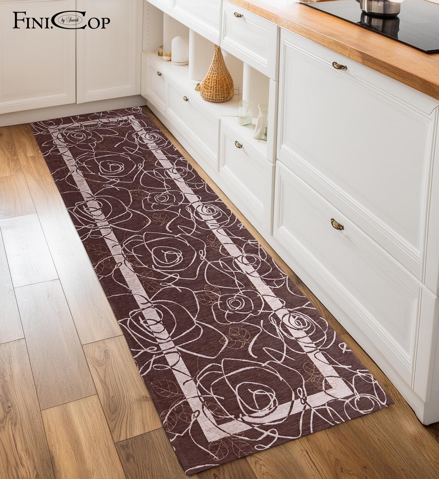 イタリア製マット カメリア 65×240cm (ブラウン)