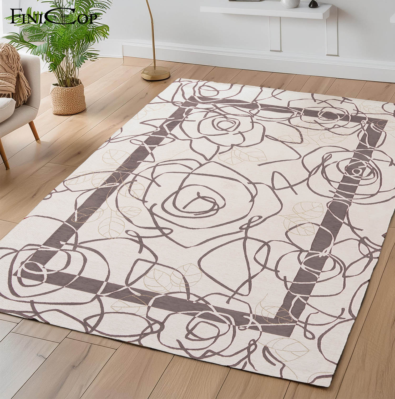 イタリア製ラグ カメリア 140×200cm (アイボリーグレー)