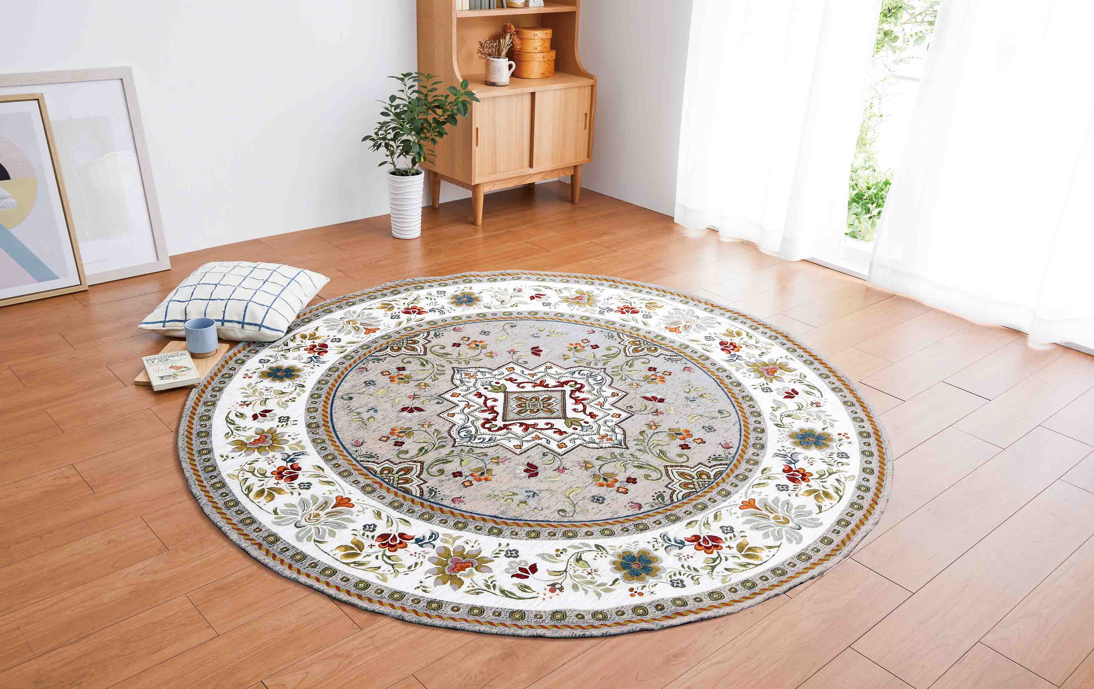 イタリア製ラグ イスタ 円形175cm (グレーベージュ)