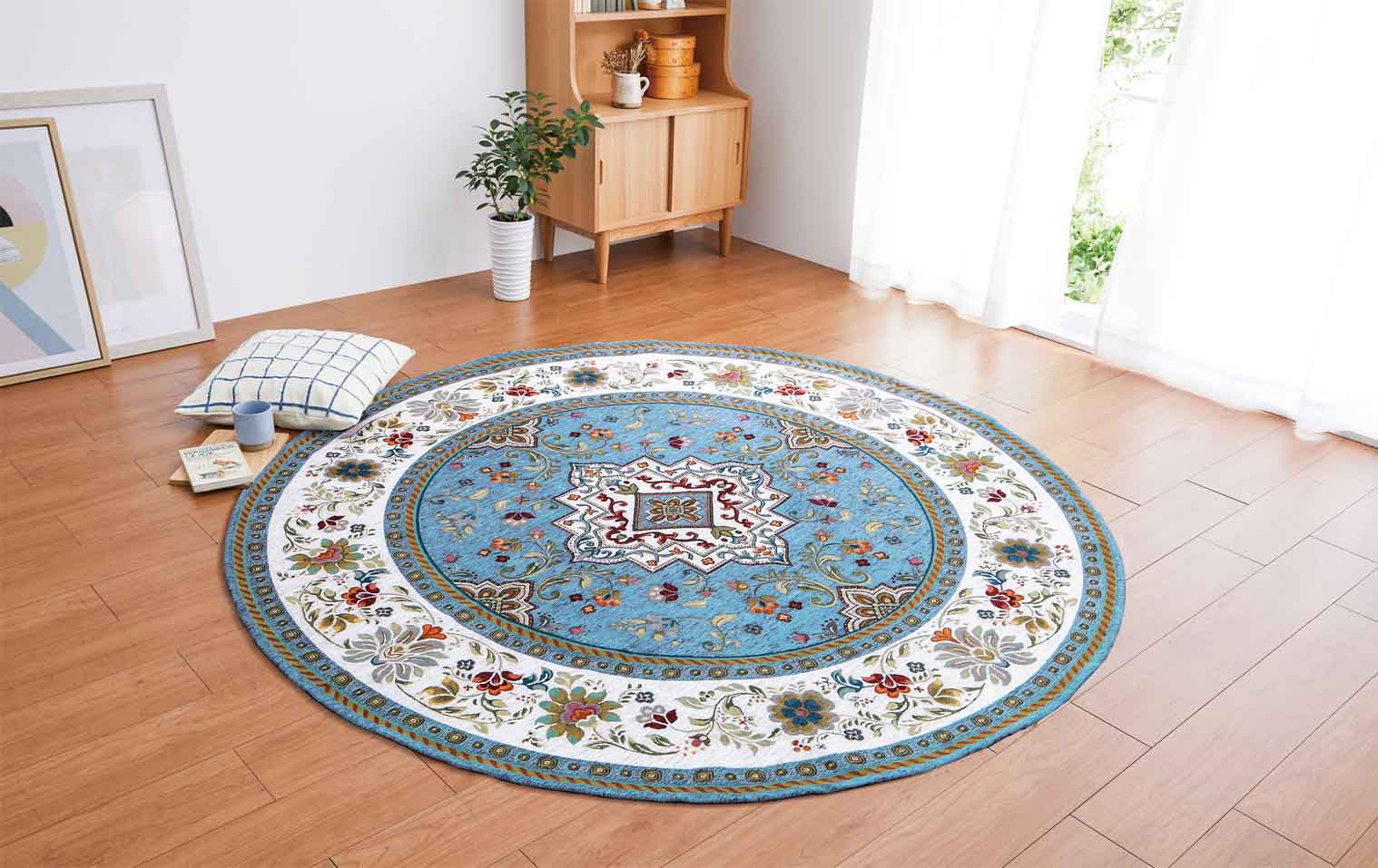 イタリア製ラグ イスタ 円形175cm (ターコイズ)