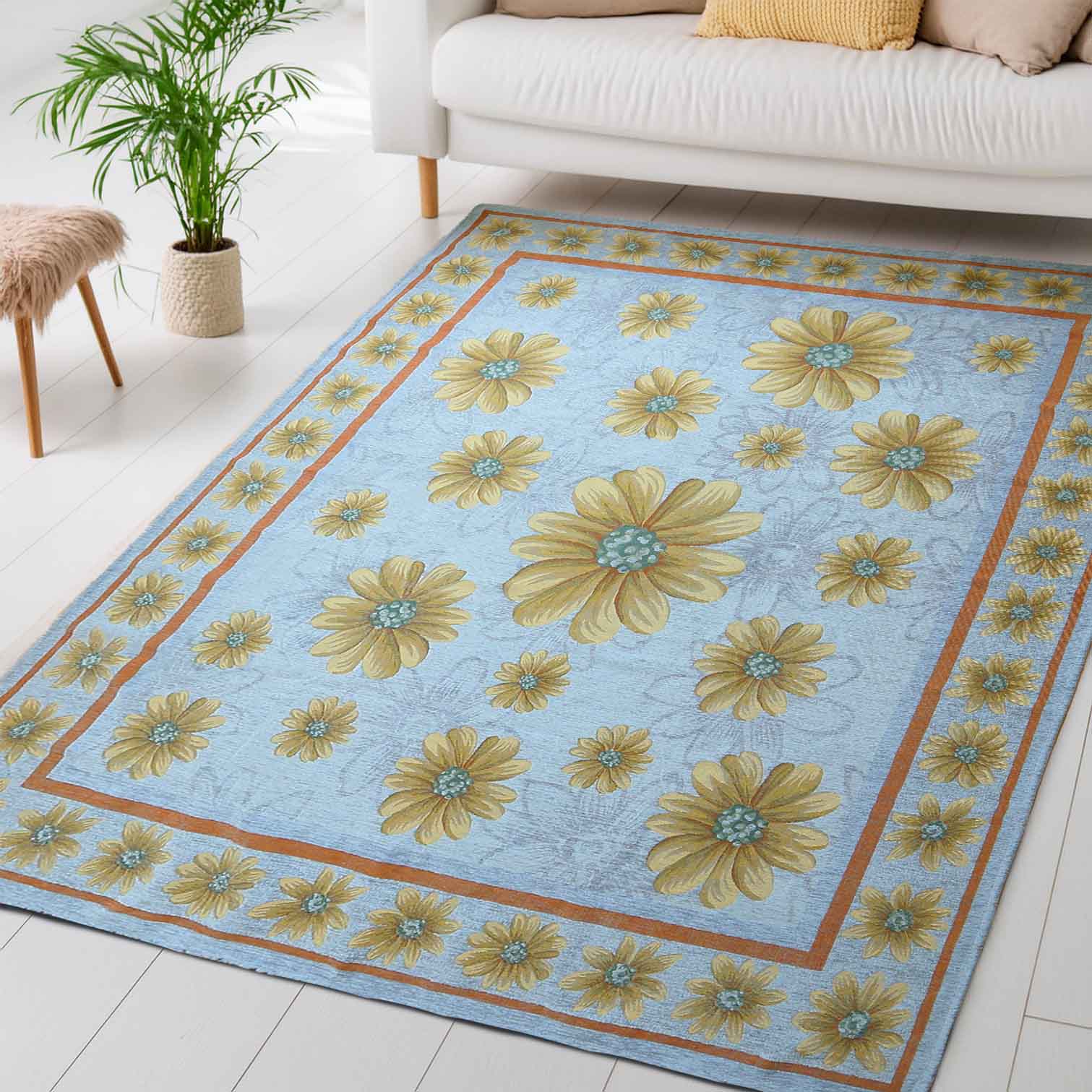 イタリア製ラグ マルゲリータ 140×200cm (ライトブルー)