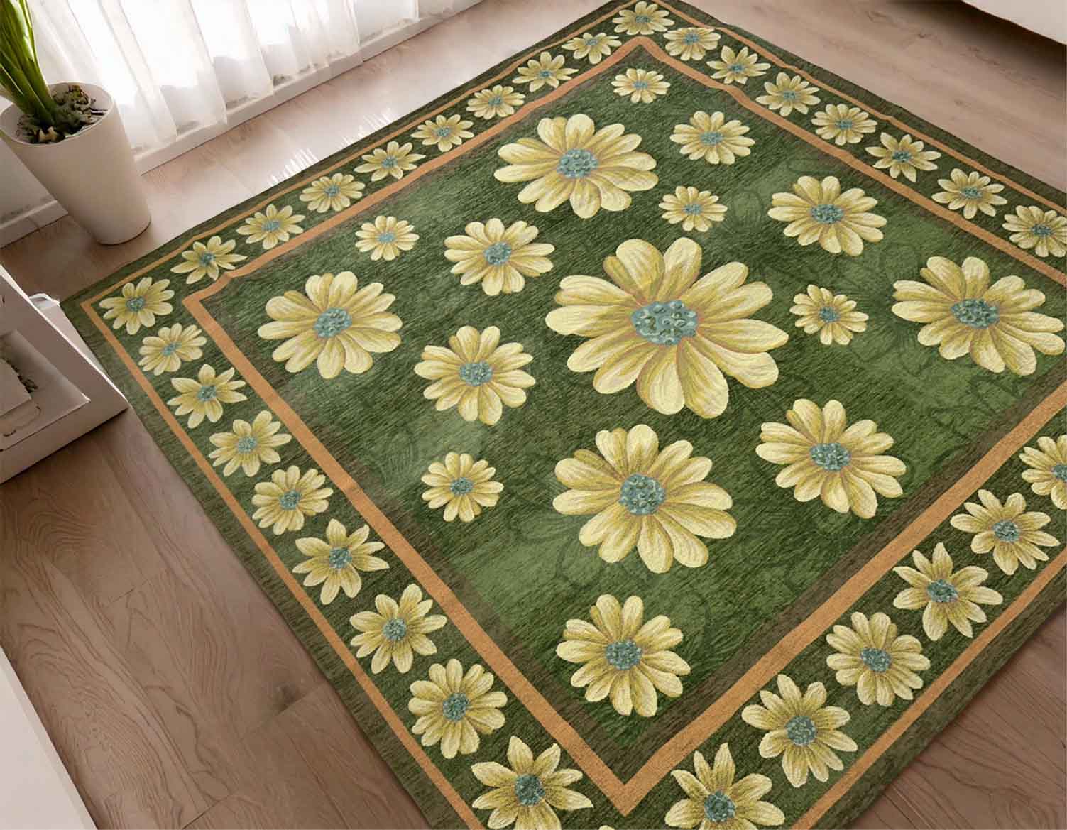 イタリア製ラグ マルゲリータ 200×200cm (グリーン)