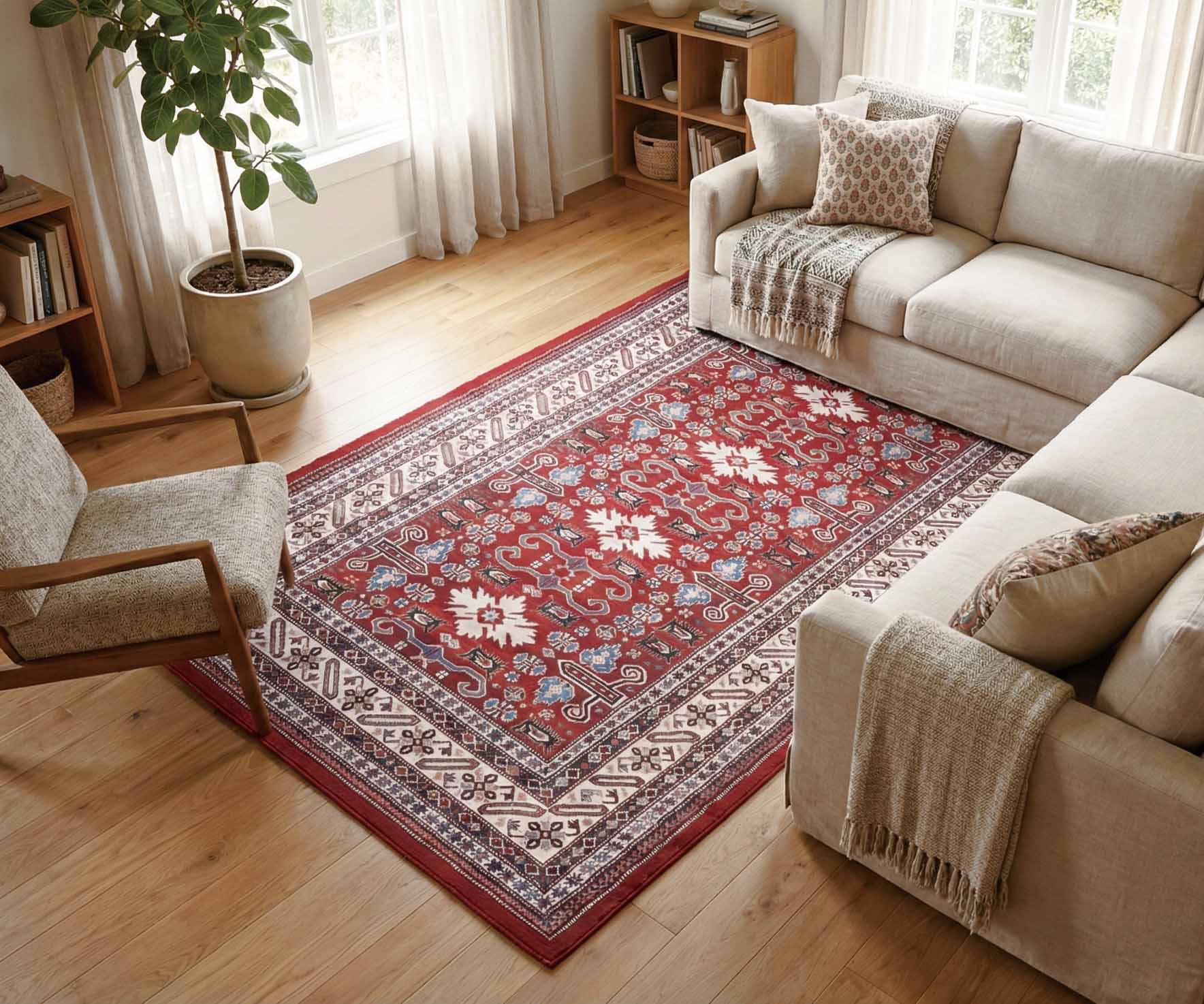 イタリア製ラグ オリエンテ 153×232cm (レッド)