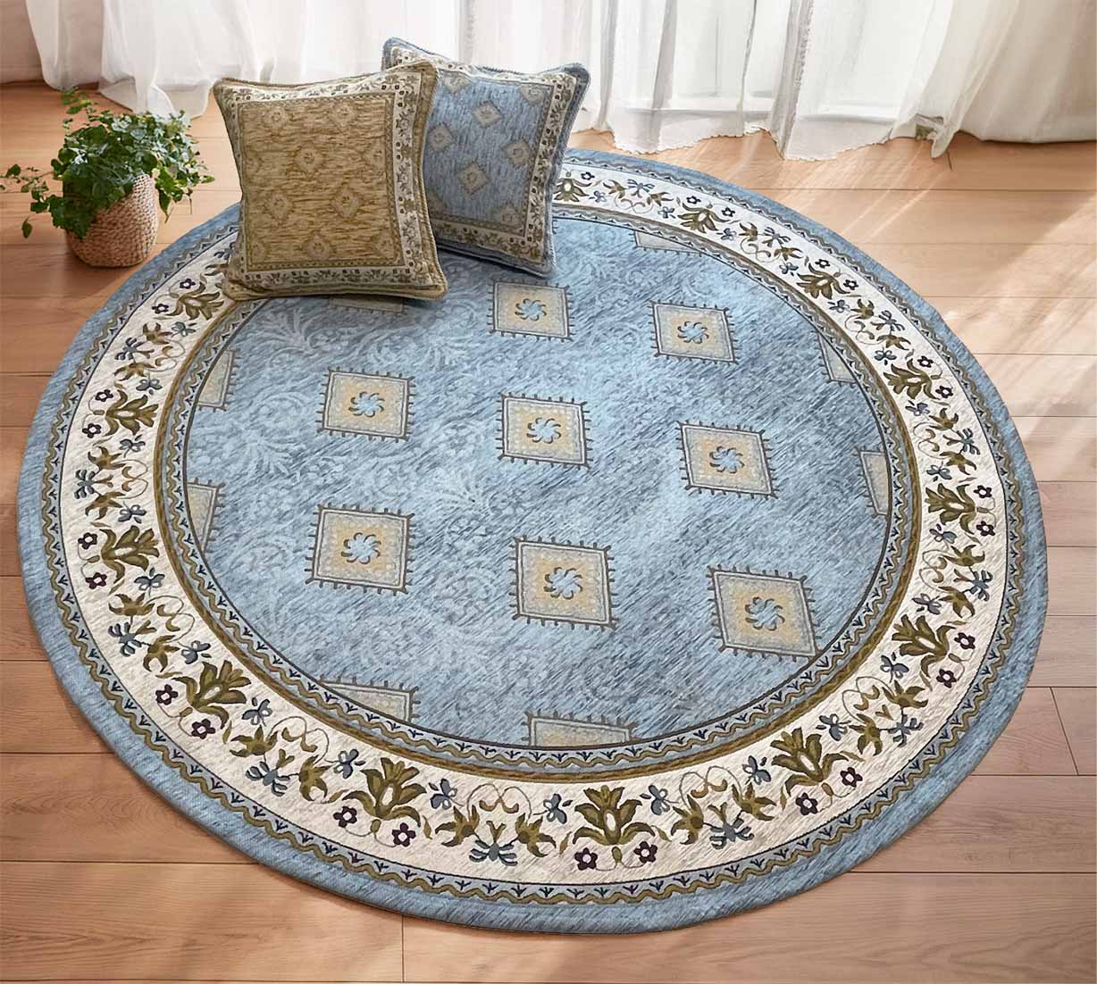 イタリア製ラグ オルビア 円形175cm (ブルー)