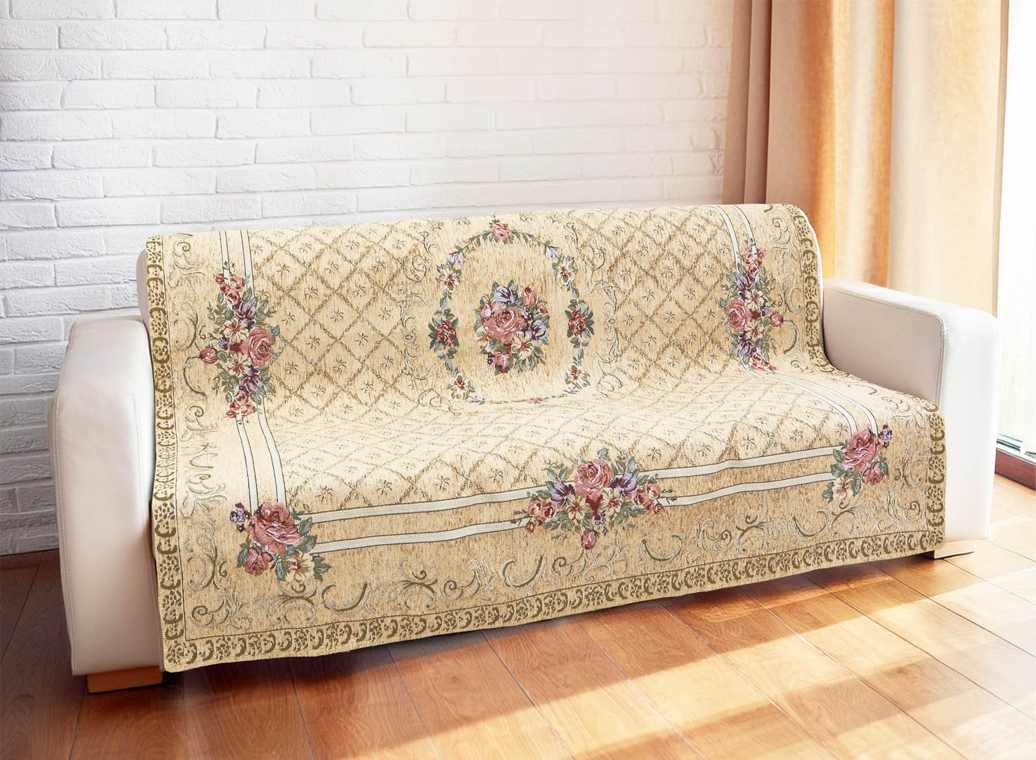 イタリア製中掛けカバー ブーケ 3人掛 155×175cm（ベージュ）