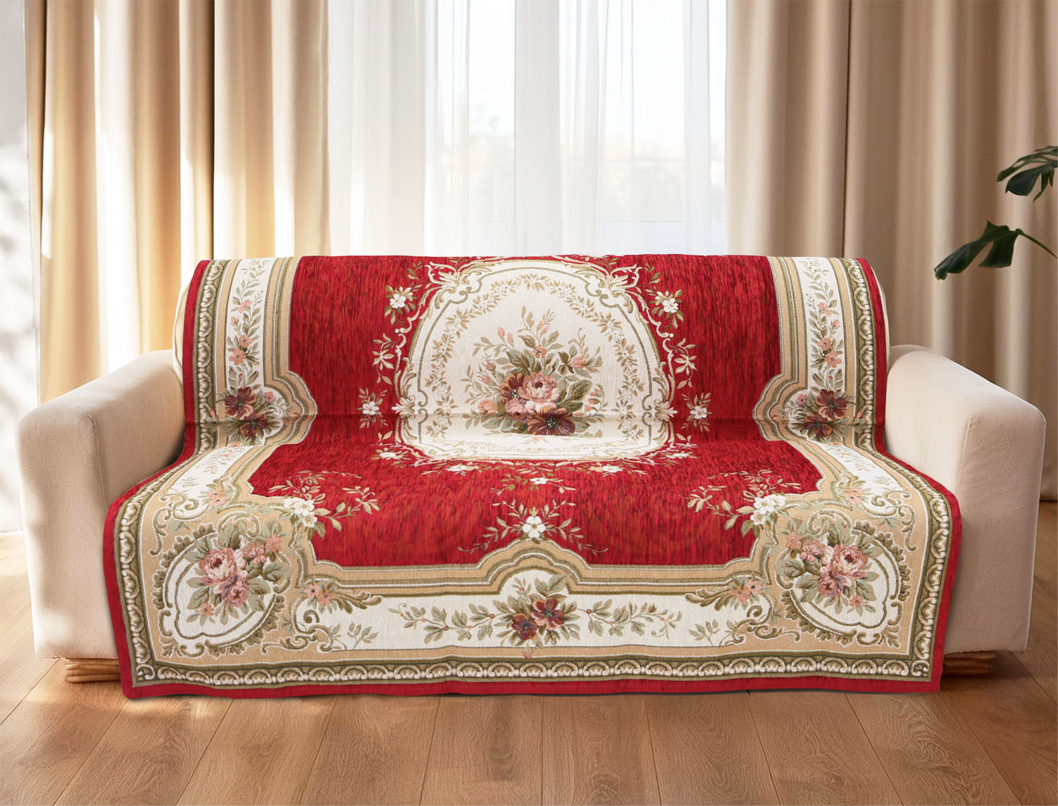 イタリア製中掛けカバー ロマンス 3人掛 155×175cm（レッド）