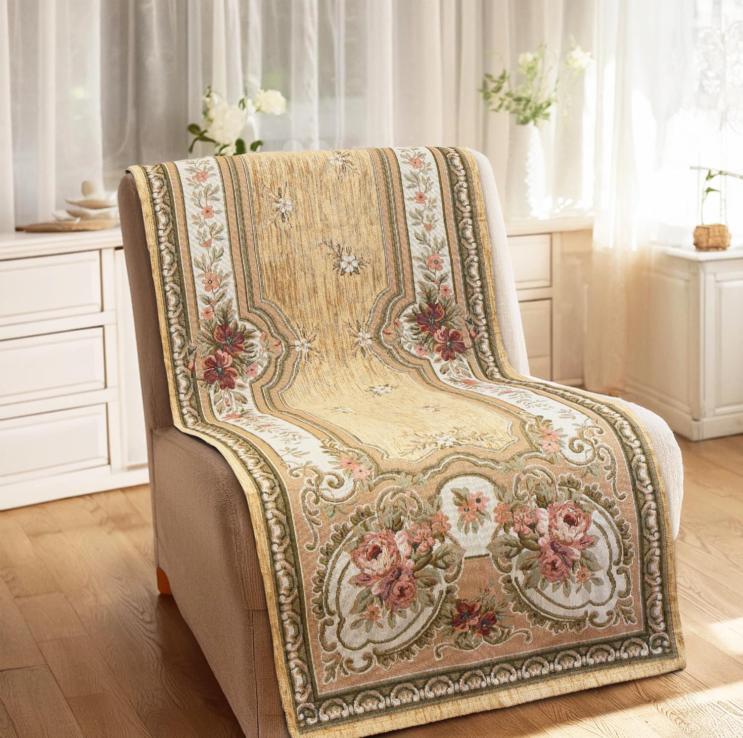 イタリア製中掛けカバー ロマンス 1人掛 53×175cm（ベージュ）