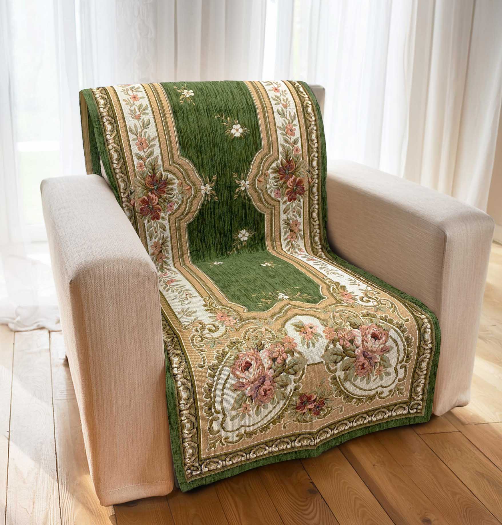 イタリア製中掛けカバー ロマンス 1人掛 53×175cm（グリーン）