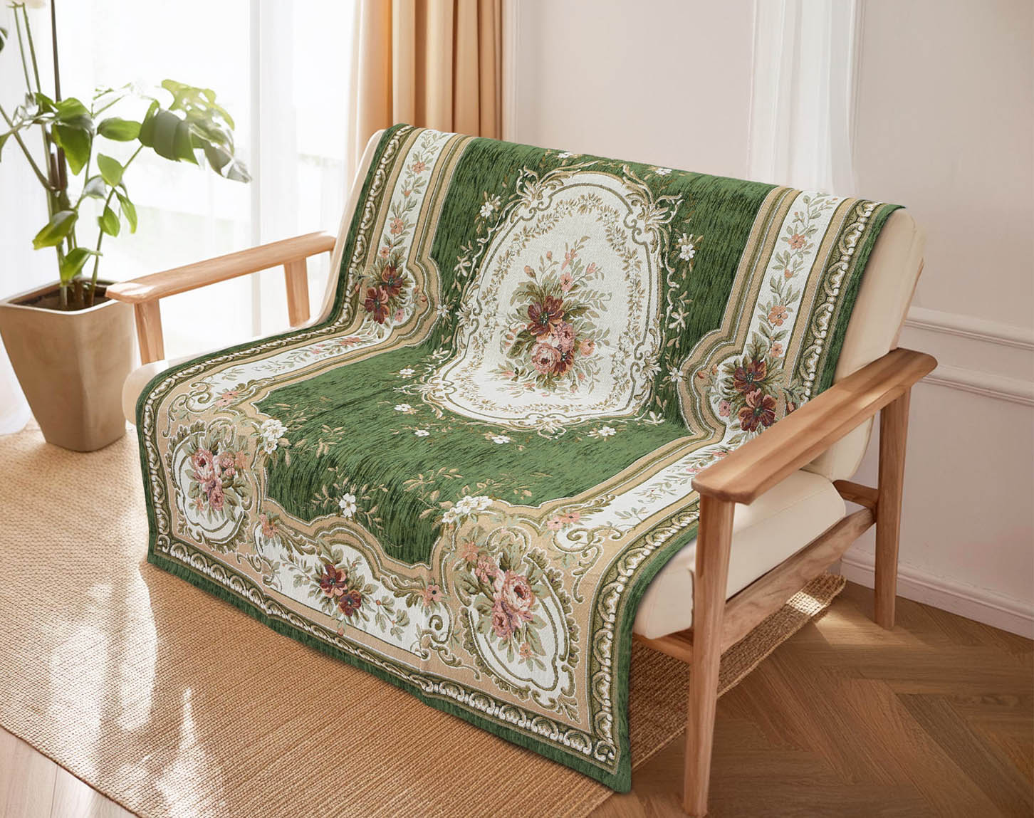 イタリア製中掛けカバー ロマンス 2人掛 105×175cm（グリーン）