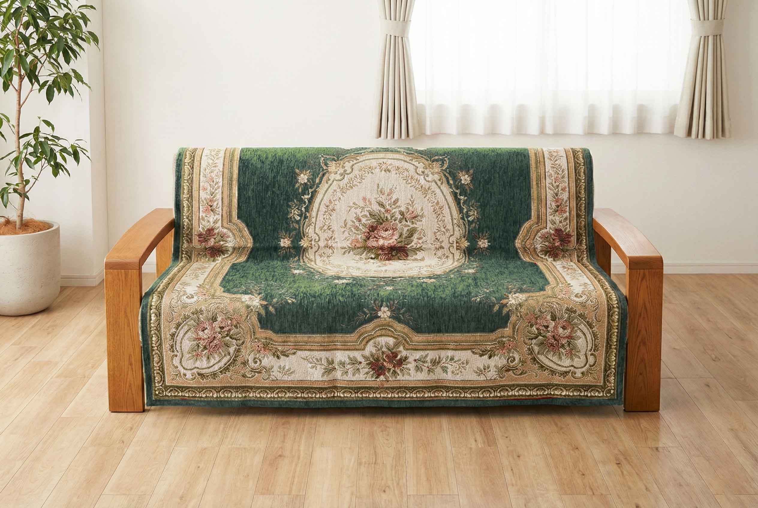 イタリア製中掛けカバー ロマンス 3人掛 155×175cm（グリーン）