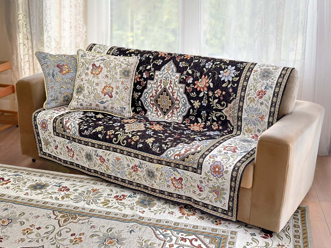 イタリア製中掛けカバー イスタ 3人掛 155×175cm（ブラック）