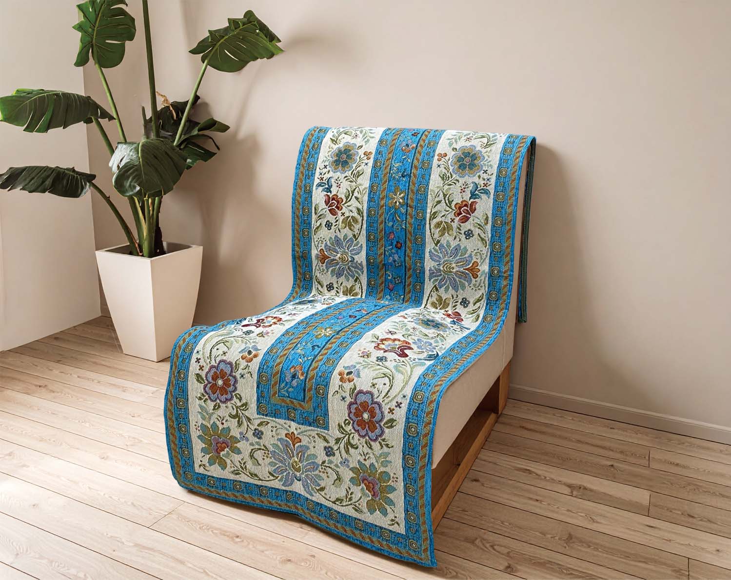 イタリア製中掛けカバー イスタ 1人掛 53×175cm（ターコイズ）