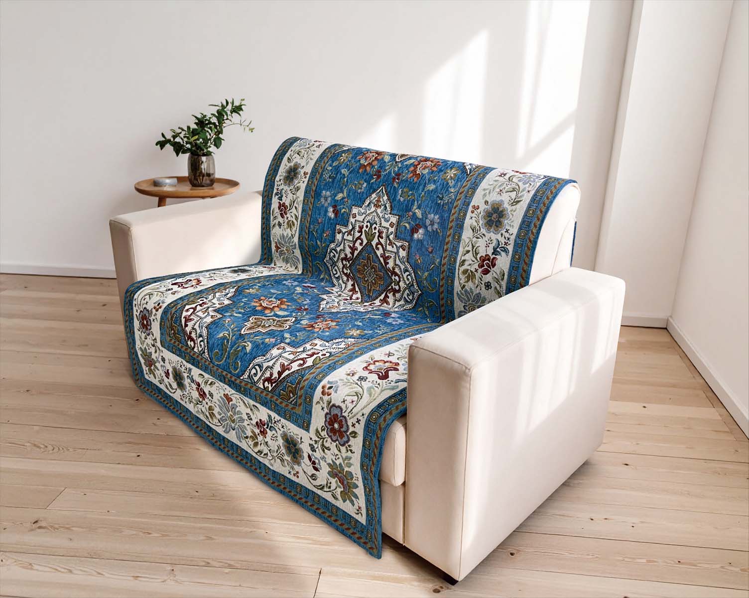 イタリア製中掛けカバー イスタ 2人掛 105×175cm（ターコイズ）