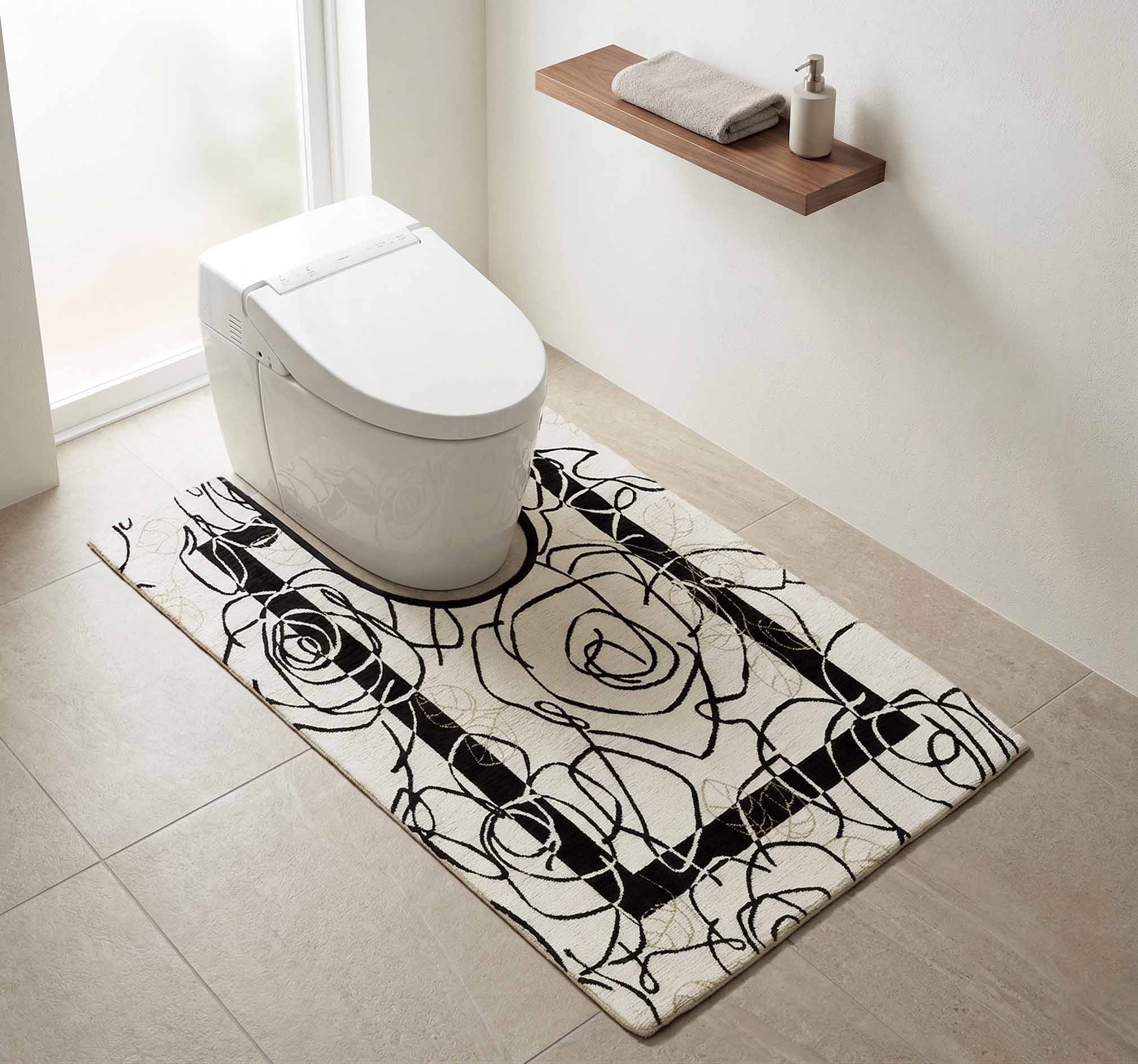 イタリア製トイレマット カメリア 65×110cm（アイボリー）