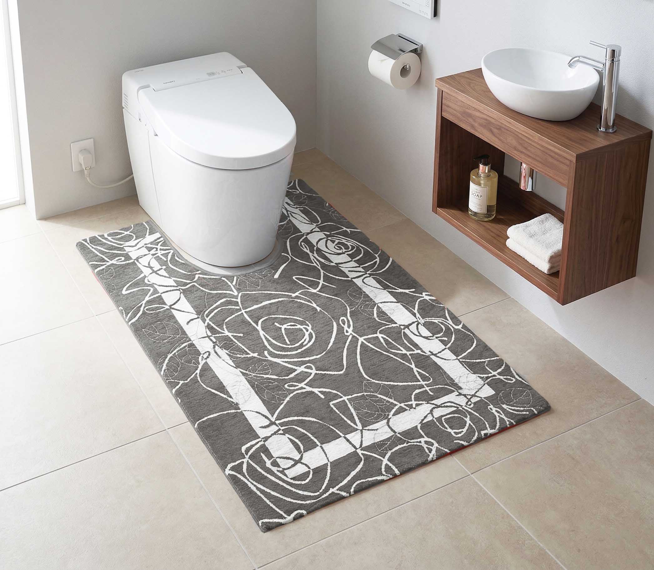 イタリア製トイレマット カメリア 65×90cm（グレー）