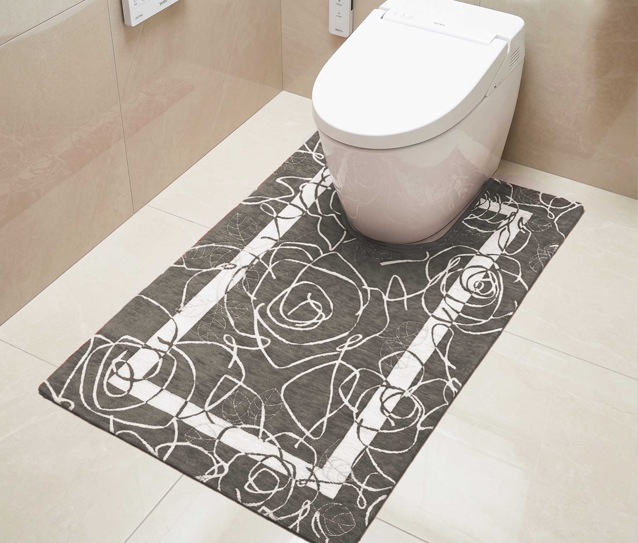 イタリア製トイレマット カメリア 65×110cm（グレー）
