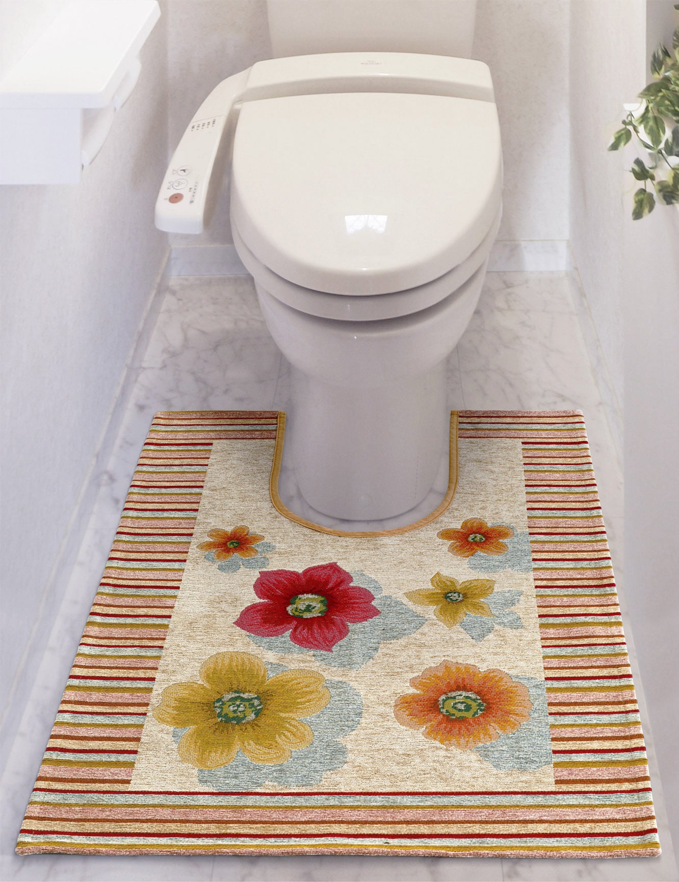 イタリア製トイレマット アネモネ 65×90cm（ベージュ）