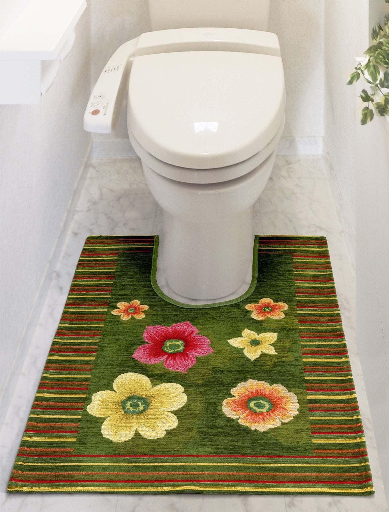 イタリア製トイレマット アネモネ  65×90cm（グリーン）