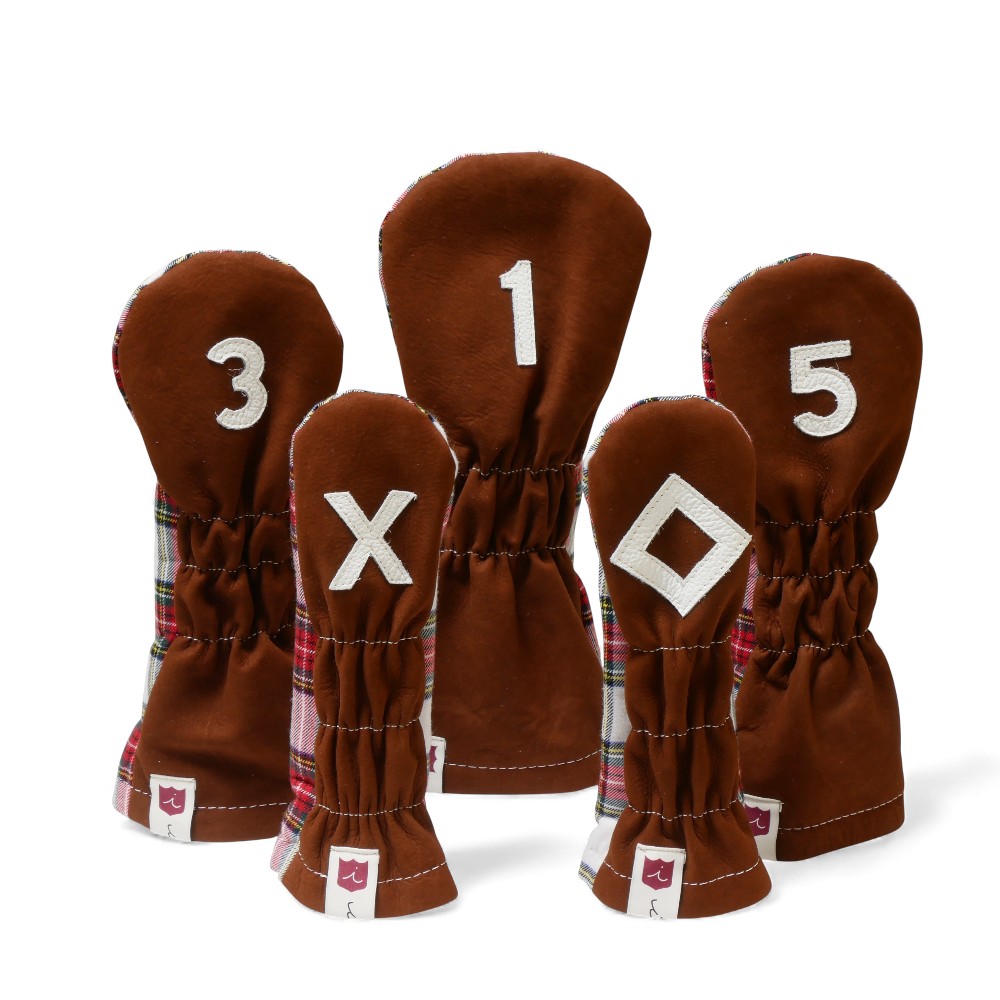 ヘッドカバー ドライバー イリアック ゴルフ ビンテージ タータン x ブラウン ヌバック Iliac Golf 本革