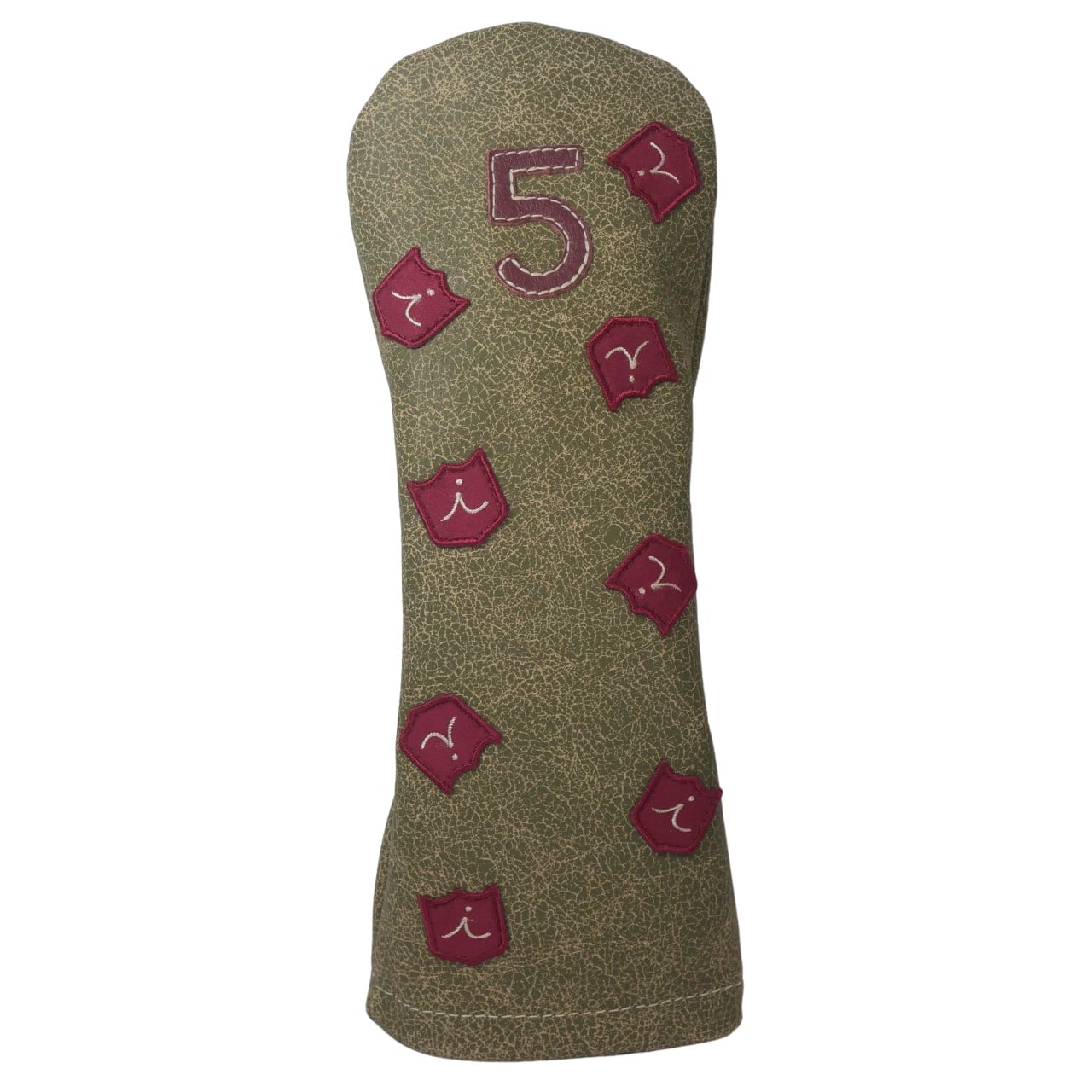 ゴルフヘッドカバー fw 5 イリアックゴルフ ダンシングクレスト オールドイングリッシュ グリーン x オックスブラッド 本革 手作り Iliac Golf Dancing Crest 5 Wood Cover Old English Green x Oxblood