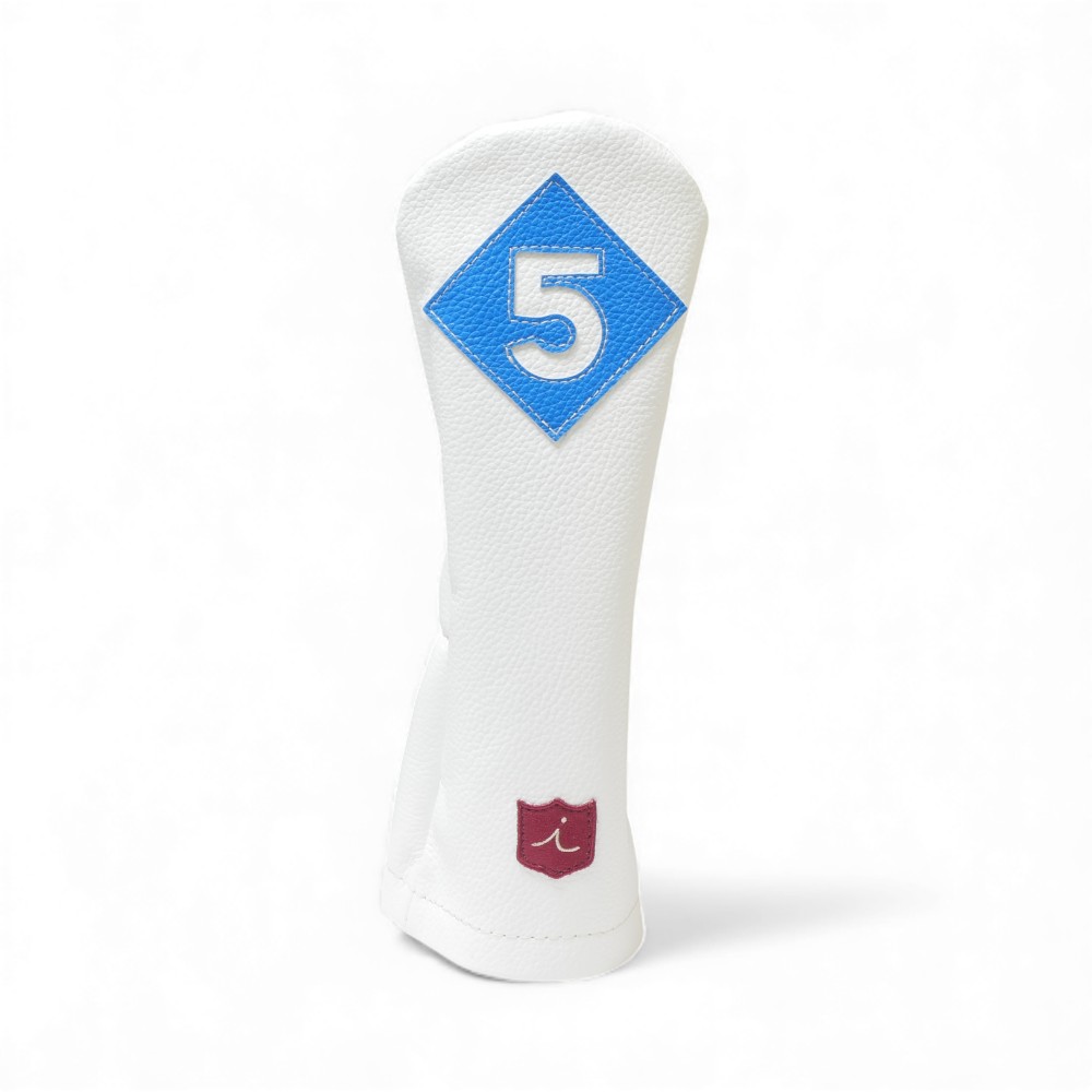 ヘッドカバー フェアウェイウッド 5 fw イリアック ゴルフ  ビンテージ ホワイト  x ブルー Iliac Golf 本革