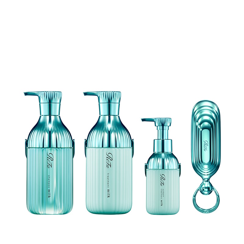 リファミルクプロテインシャンプーストレート 500mL ＆ リファミルクプロテイントリートメントストレート 500g ＆ リファミルクプロテインアウトバストリートメントストレート100ｇ ＆ リファシャンプーブラシミルク(エメラルド) セット