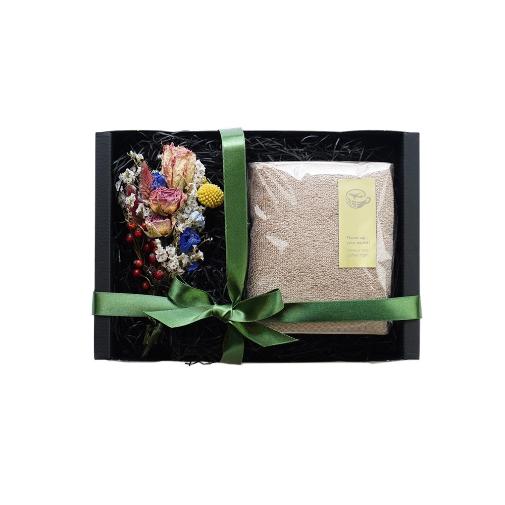 ドライフラワー付ギフトセットA コーヒータオル(ブラジル)