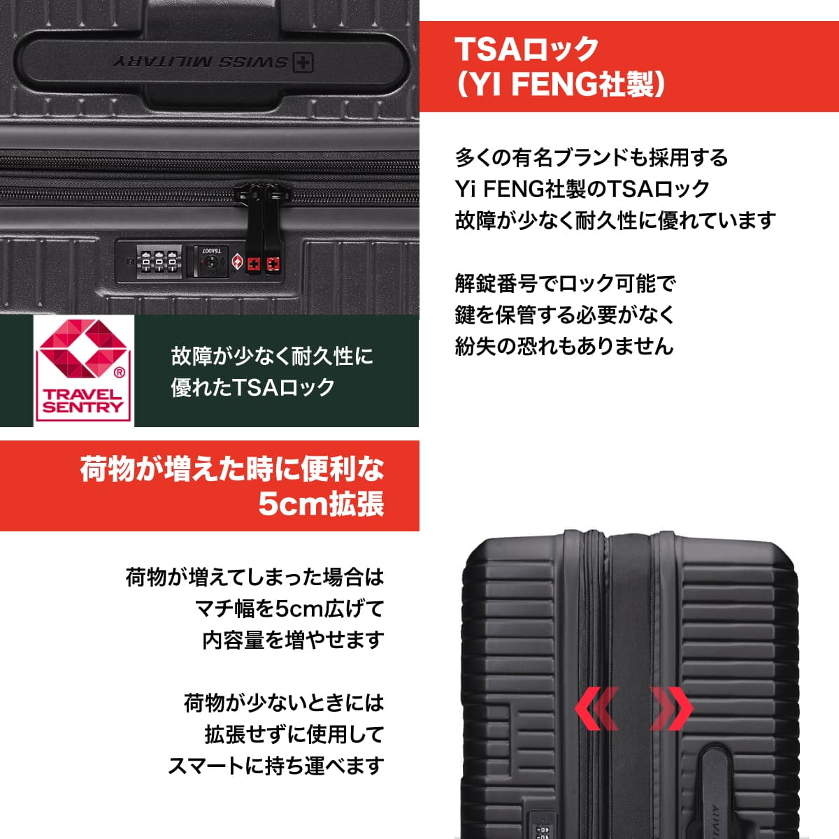 スーツケース LLサイズ 75cm 1週間以上 無料預け入れサイズ 奥行5cm拡張 99/113L カーボングレー キャリーケース TSAロック スーツケースカバー/ネームタグ付 SWISS MILITARY[スイスミリタリー] MOTIVAN[モティバン] カーボングレー SM-H328P GRAY LLサイズ
