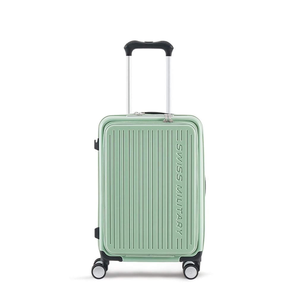 スーツケース フロントオープン Sサイズ 55cm 機内持ち込み可 1～3泊 33L ペールミント キャリーケース ストッパー付キャスター USB充電ポート TSAロック スーツケースカバー付/ネームタグ付 SWISS MILITARY[スイスミリタリー] AVENTURA[アベンチュラ] ミント SM-A420P MINT Sサイズ