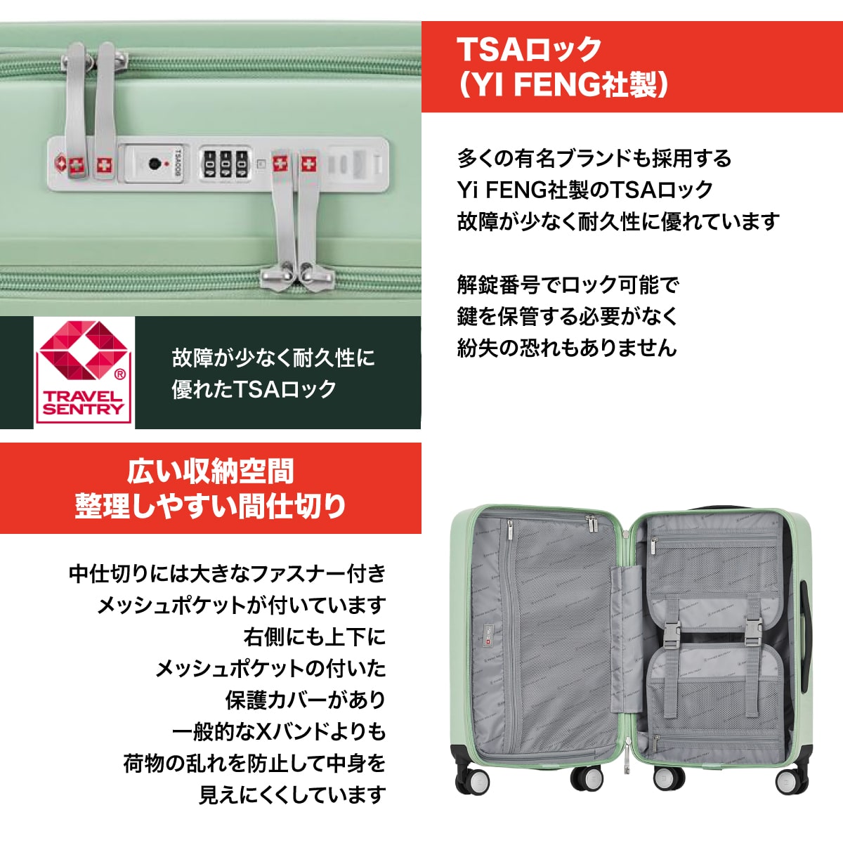スーツケース フロントオープン Sサイズ 55cm 機内持ち込み可 1～3泊 33L ペールミント キャリーケース ストッパー付キャスター USB充電ポート TSAロック スーツケースカバー付/ネームタグ付 SWISS MILITARY[スイスミリタリー] AVENTURA[アベンチュラ] ミント SM-A420P MINT Sサイズ