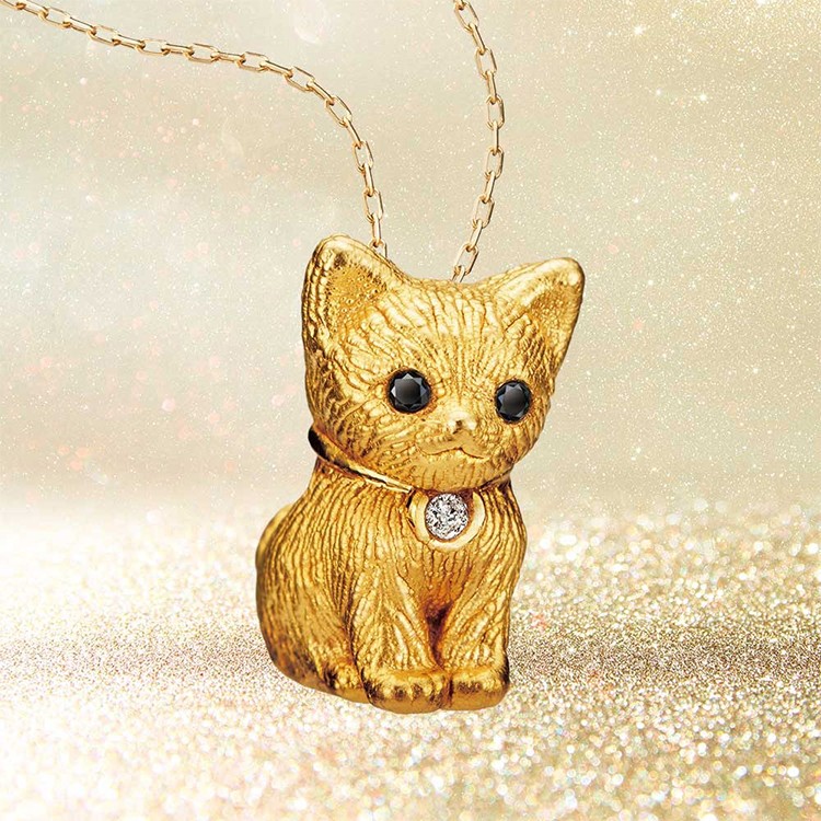 純金の子猫 ダイヤモンド入り24金製宝飾ペンダント