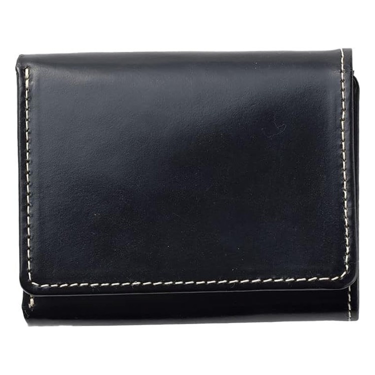 [BRITISH GREEN]英国製ブライドルレザー使用の三つ折り財布/コンパクト財布　ブラック [名入れ無料]