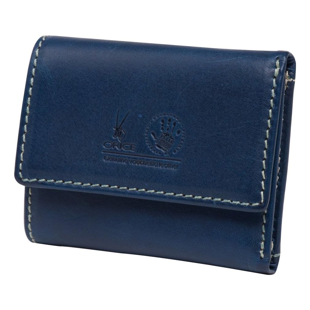 [ORICE]イタリア製オリーチェバケッタレザー三つ折り財布 ネイビー [名入れ無料]