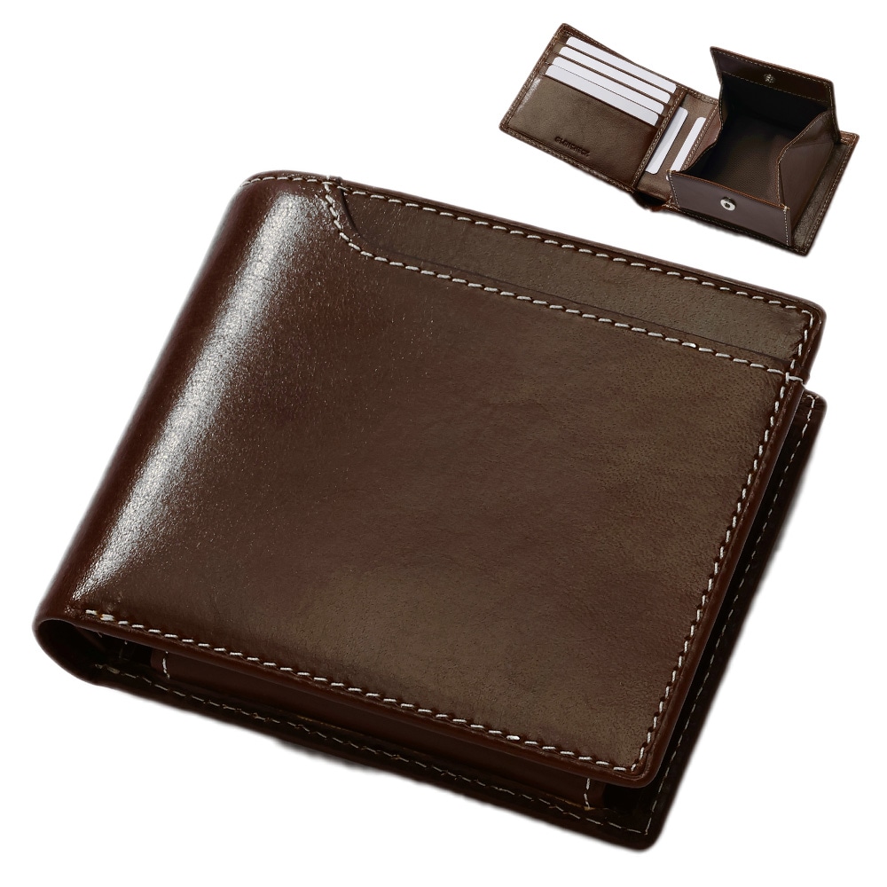 [GLENCHECK]イタリアンレザー スリム二つ折り財布 ダークブラウン [名入れ無料]