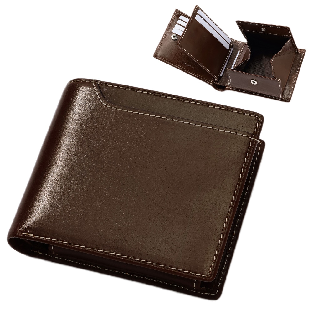 [GLENCHECK]イタリアンレザー 二つ折り財布 ダークブラウン [名入れ無料]