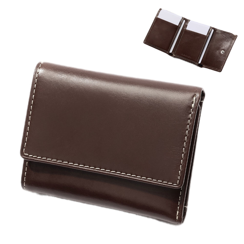 [GLENCHECK]イタリアンレザー 三つ折り財布 ダークブラウン [名入れ無料]