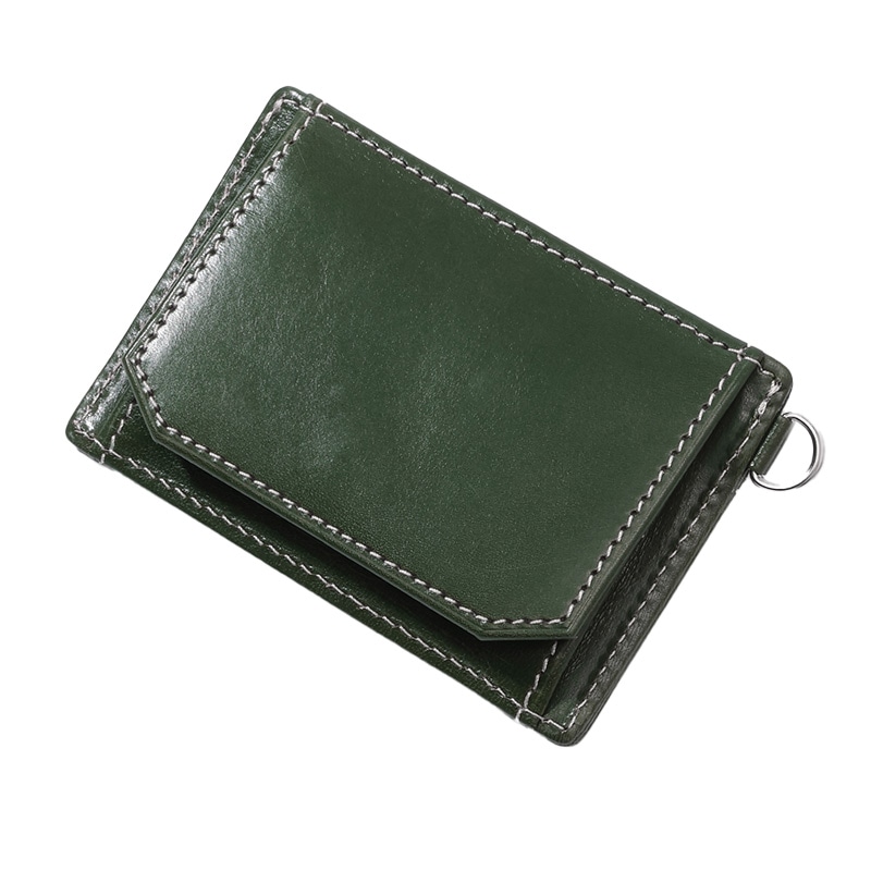 [GLENCHECK]イタリアンレザー カードケース付きコインケース グリーン [名入れ無料]