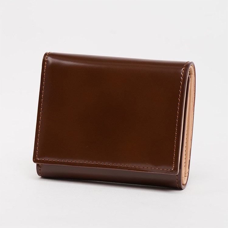 [FLYING HORSE]コードバン レザー 三つ折り コンパクト財布 ブラウン [名入れ無料]