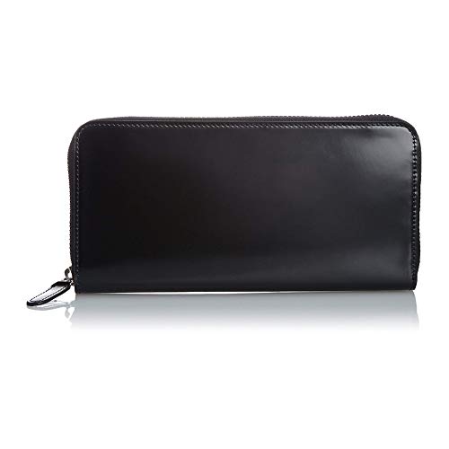 [FLYING HORSE]宮内レザー コードバンレザー ラウンドファスナー　ブラック [名入れ無料]