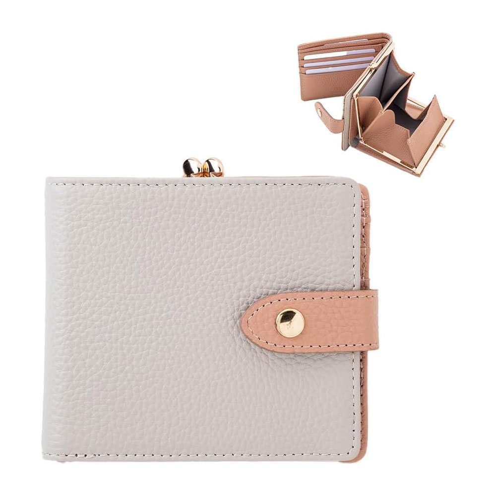 [CHIOCCIOLA]本革がま口 二つ折り財布　ローズピンク/グレージュ [名入れ無料]