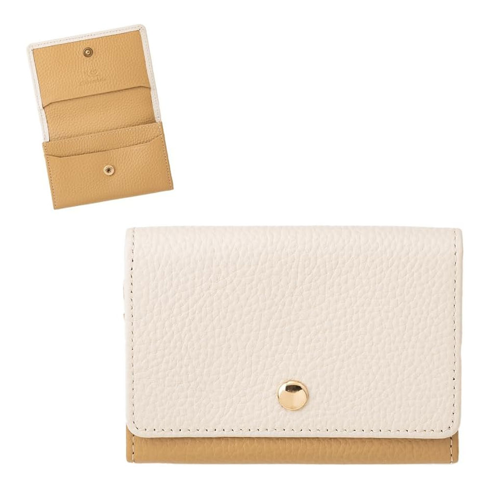 [CHIOCCIOLA]本革バイカラーカードケース　カフェラテ/アイボリー [名入れ無料]