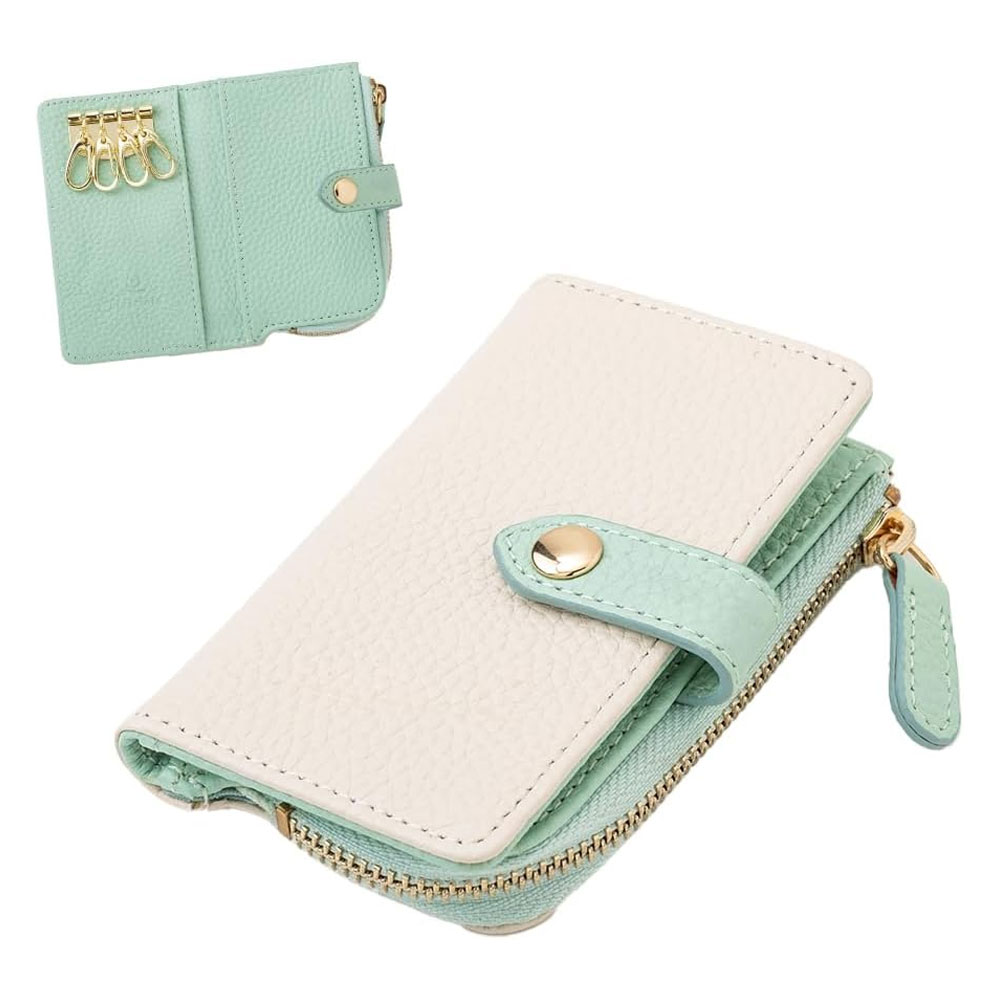 [CHIOCCIOLA]本革バイカラーキーケース　ミント/アイボリー [名入れ無料]