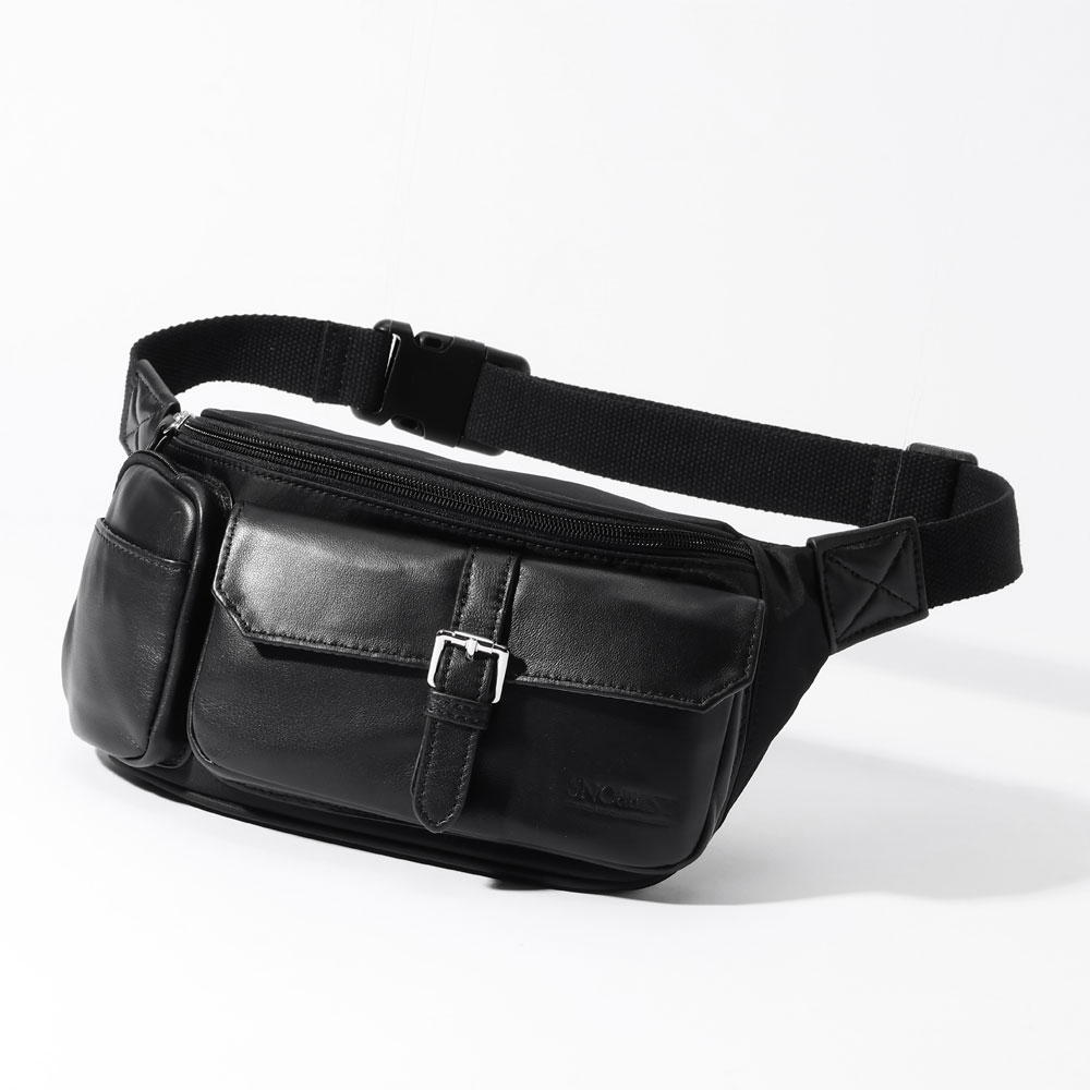 [SNOBBIST]シープスキン & 撥水ナイロンコンビウエストバッグ ボディバッグ ブラック