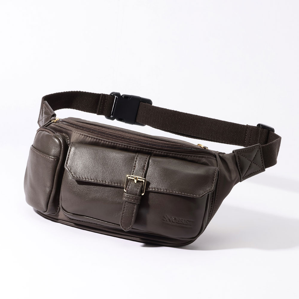 [SNOBBIST]シープスキン & 撥水ナイロンコンビウエストバッグ ボディバッグ ダークブラウン