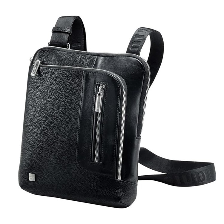 [GIUDI]イタリア製 エンボスレザー 薄マチショルダーバッグ ブラック