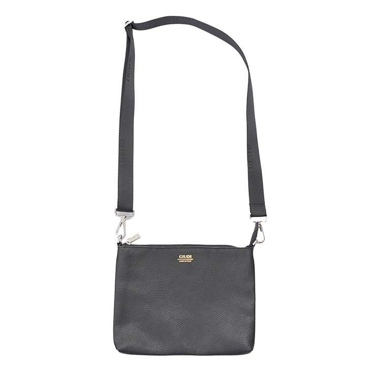 [GIUDI] イタリア製 レザー 箔押しロゴ ショルダーバッグ　ブラック