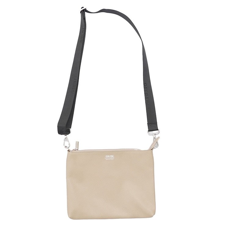 [GIUDI] イタリア製 レザー 箔押しロゴ ショルダーバッグ　グレージュ